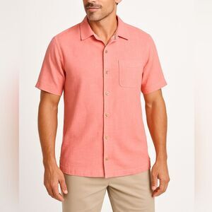 Tommy Bahama Coral Pink Linen Camp Shirt M S/S Tropical Coastal Resortwear Cruis